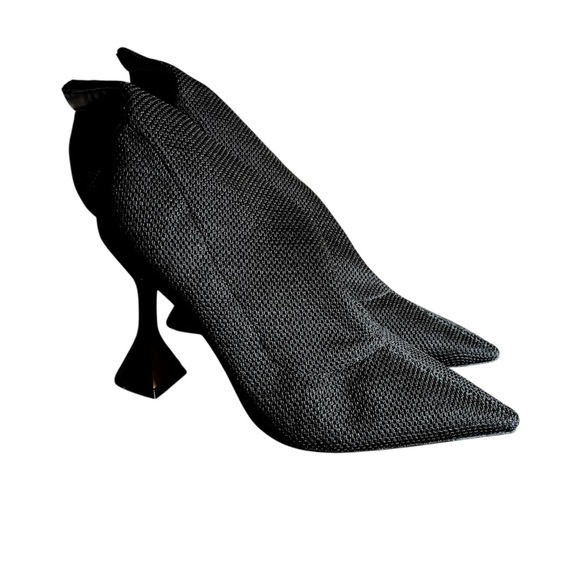 L’intervalle Black Knit Sock Boots EU 39 Sculptural Flare Heel - Picture 14 of 15